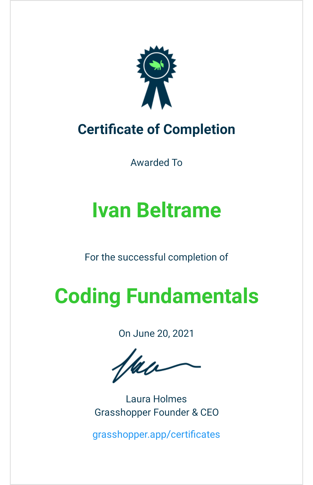 Certificato Coding fundamentals
