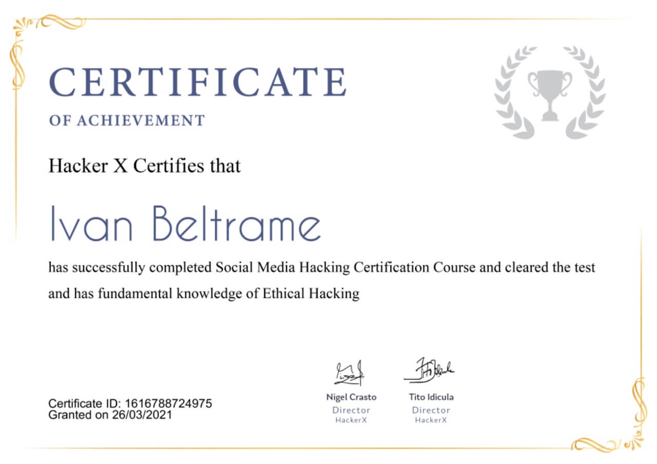 Certificato Social media hacking